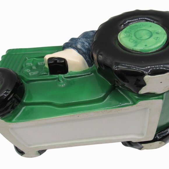 BOY Figurine On Green TRACTOR Ceramic Cookie Jar 11" Farmhouse Decor Rare Vintag - Picture 9 of 15